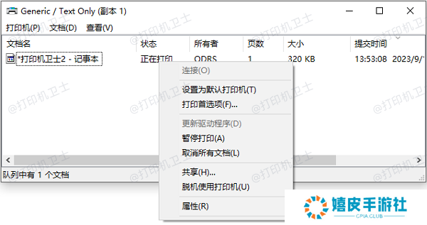 打印队列中的错误